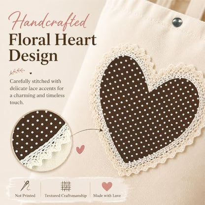 Christian Tote Bag Gift for Women, Canvas Bible Bag Handmade Floral Cross - color: Cream-brown Polka Dot