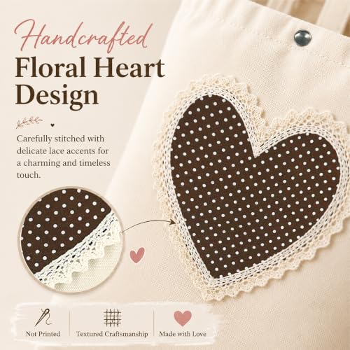 Christian Tote Bag Gift for Women, Canvas Bible Bag Handmade Floral Cross - color: Cream-brown Polka Dot