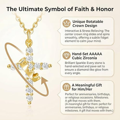 14K Gold Plated Cross Necklace for Women, Christian Jewelry - style: 1-Crown