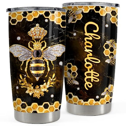 SANDJEST Personalized Bee Tumbler 20oz 30oz Insulated Tumblers with Lid Coffee Travel Mug Cup for Women GirlsBee Jewelry Drawings Style Bee Gifts for Birthday - color: Bee 2
