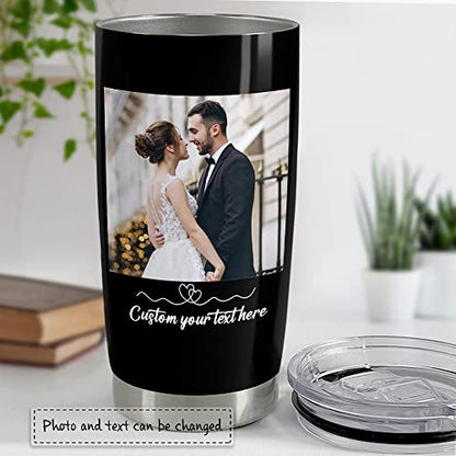 SANDJEST Personalized Photo Tumbler for Couple with Message Tumblers 20 30 oz Stainless Steel Insulated Travel Mug Anniversary Christmas Birthday Gift for Boyfriend Girlfriend Husband Wife - color: Photo 1