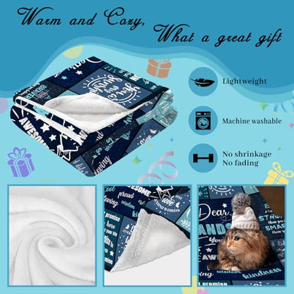 Grandson Gifts from Grandma & Grandpa, Grandson Blanket 60"x 80" Soft Throw - color: Daer Grandson-1, size: 60"x80"