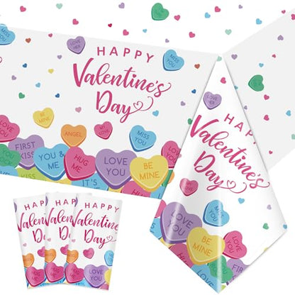 3 Pcs Valentines Day Tablecloth, Disposable Conversation Hearts Table Cover - color: Valentines(2)