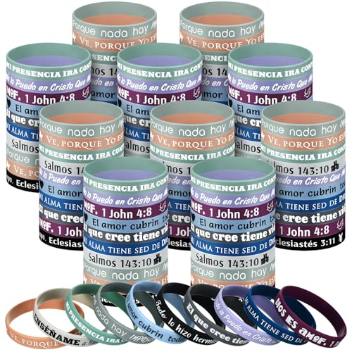 Foilswirl 100 Pcs Spanish Bible Verse Wristbands Christian Rubber, Bright - color: Bright