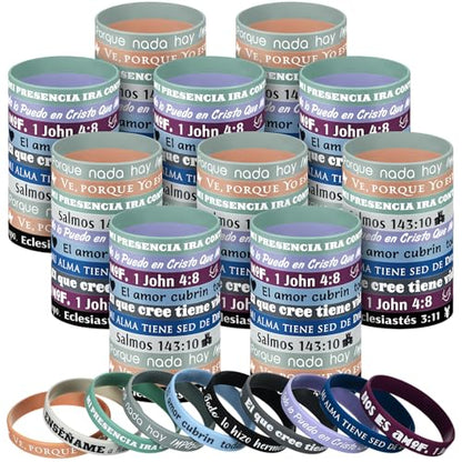 Foilswirl 100 Pcs Spanish Bible Verse Wristbands Christian Rubber, Bright - color: Bright