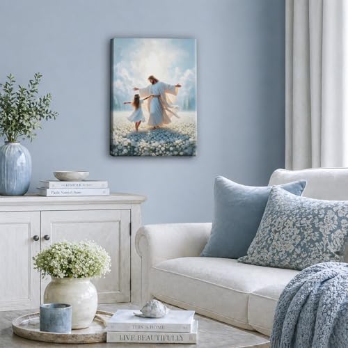 Jesus with Little Girl Canvas Wall Art, Gallery Wrapped Print, 12x16 - color: Double-1, size: 16"L x 12"W