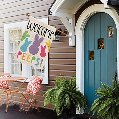 Welcome Easter House Flag Double Sided Vertical 28x40 Inch Bunny Banners Spring Yard Outdoor Farmhouse Decoration DF019-28 - size: 28" X 40"