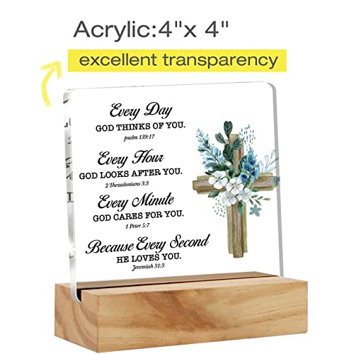 Inspirational Christian Gifts Bible Verse Desk Decor Scripture Acrylic Plaque Sign with Wood Stand Home Office Keepsake Religious Gift