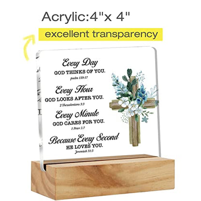 Inspirational Christian Gifts Bible Verse Desk Decor Scripture Acrylic Plaque Sign with Wood Stand Home Office Keepsake Religious Gift
