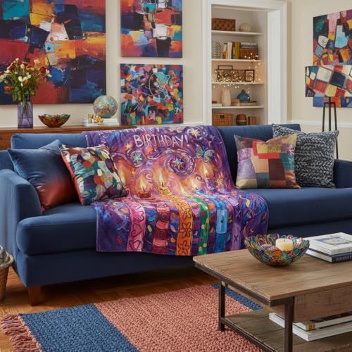Happy Birthday Throw Blanket 50x60 Inch Colorful Birthday Candles Butterflies Stars Vibrant Soft Cozy Birthday Gift for Women Kids - color: Happy Birthday 7
