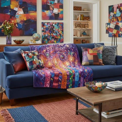 Happy Birthday Throw Blanket 50x60 Inch Colorful Birthday Candles Butterflies Stars Vibrant Soft Cozy Birthday Gift for Women Kids - color: Happy Birthday 7