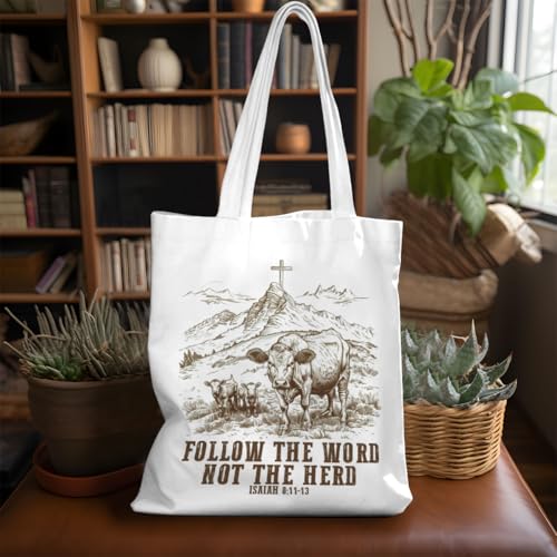 VICBOU Bible Verse Canvas Tote Bag Religious Christian Gifts for Women Men Faith Canvas Tote Reusable Grocery Bag - color: Theherd01