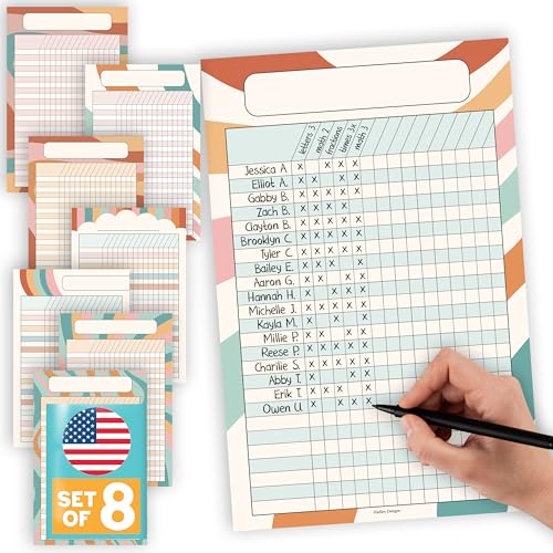 Attendance Chart for Classroom -8pc Laminated Chore & Reward Chart for Kids - color: Retro Muted