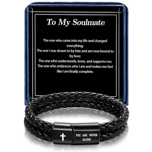 Christian Bracelet for Men, Bible Verse Leather Cross Gift for Men - color: A-To My Soulmate