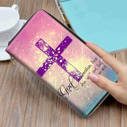 Christian Cross Bible Verse Psalm 46:5 Print Wallet for Women Large Capacity Wallet Credit Card Holder PU Leather Zipper Clutch Purse Phone Wallet - color: Christian Cross Bible Verse Psalm 46:5