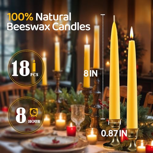 Beeswax Taper Candles,100% Natural Bees Wax Candle Sticks,18 Pack,8 Inch - color: Yellow, size: 8 inch