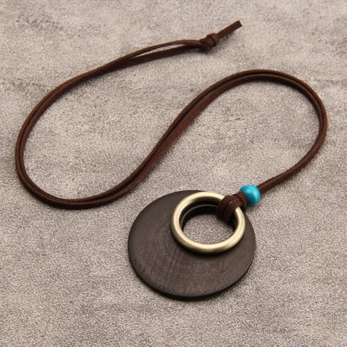 Leather Necklace for Women Long Boho Pendant Hippie Choker Necklace Bohemian Layered Leather Rope Wooden Jewelry Gifts - style: Leather Cord Wooden Pendant