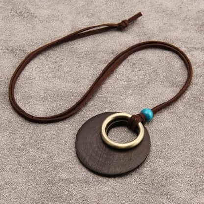 Leather Necklace for Women Long Boho Pendant Hippie Choker Necklace Bohemian Layered Leather Rope Wooden Jewelry Gifts - style: Leather Cord Wooden Pendant