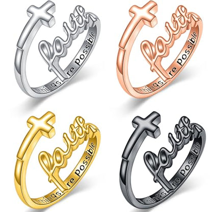 Cross Rings Faith Ring 925 Sterling Silver Adjustable Cross Wrap Ring Christian Fashion Band for Women - color: A-White Gold