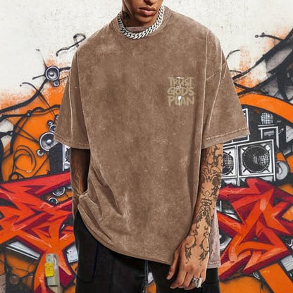 BINTEHGS Oversized Christian T Shirts for Men Jesus Trust Gods Plan Shirt - color: Coffee, size: XX-Large