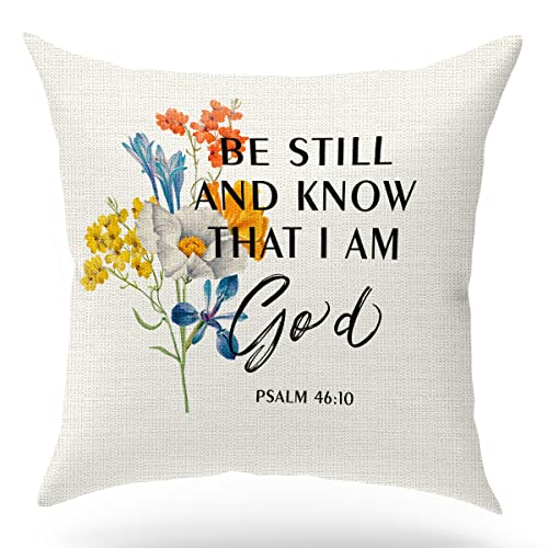 KongMoTree Bible Verse Throw Pillow Case, Blessing Gift, Scripture Art, Scripture Sayings, Bible Quote, Psalm 46:10, Church Gifts, Sofa Bed Living Room Porch Decoration, 18x18 Inches - color: Psalm 46:10
