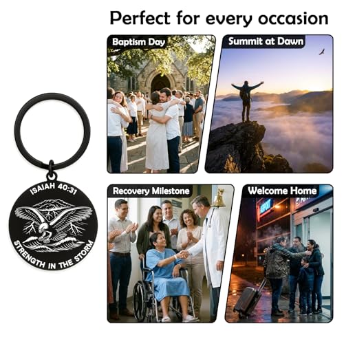 Isaiah 40:31 Keychain, Christian Keychain for Men, Eagle Bible Verse Gift