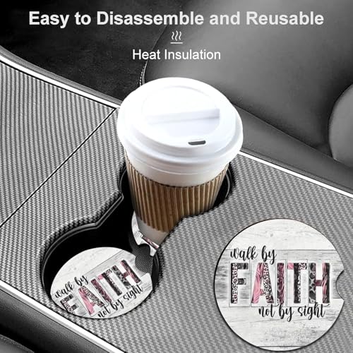 2 Pack Christian Car Cup Holder Coasters Universal Neoprene Coasters - color: Faith