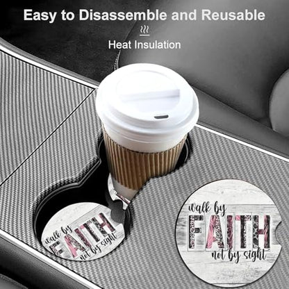 2 Pack Christian Car Cup Holder Coasters Universal Neoprene Coasters - color: Faith