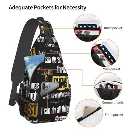 Jesus Christian Cross Sling Backpack Shoulder Chest Bag For Men Women Hiking Travel Crossbody Daypack - color: Jesus Christian Cross-0001