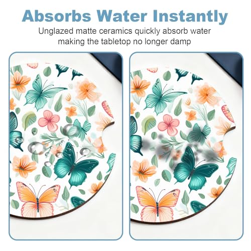 Ceramic Car Cup Holder Coasters Set of 2, 2.56 in Butterfly - color: Colorful Butterfly