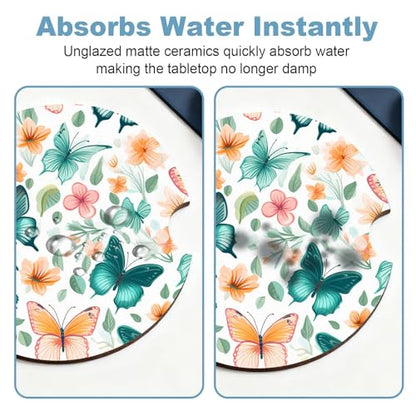 Ceramic Car Cup Holder Coasters Set of 2, 2.56 in Butterfly - color: Colorful Butterfly