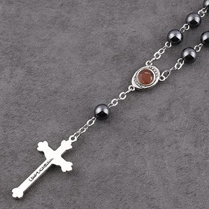 Hematite Beads Auto One Decade Car Rosary Clasp Terra Jerusalem Medal - style: Black