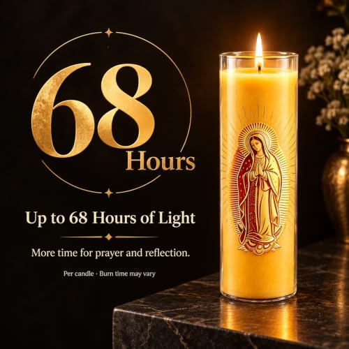 Virgen de Guadalupe Beeswax Pillar Candle, 68Hr Burn, 1 Pack - color: Yellow