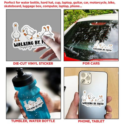 (3Pcs-3") Walking By Faith Tripping Constantly Sticker Funny Christian Faith Humor Bible Religious Die-Cut Waterproof Vinyl Sticker for Hard Hat Laptop Water Bottle Phone Kindle Decal Gifts 3 Inches - size: 3x3"