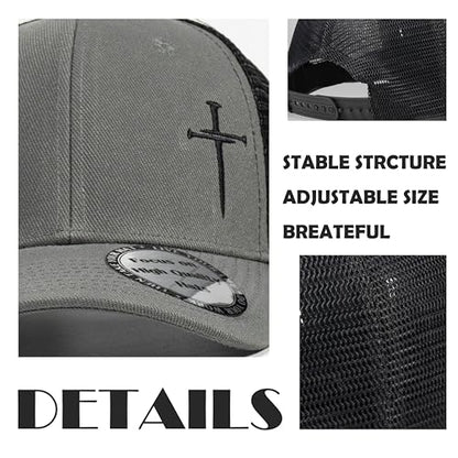Christian Hats for Men Women,Jesus 3 Nail Cross Hat Christian Religious Gifts for Birthday/Christmas - color: 06.silver-black