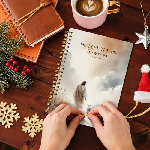 Christian Jesus Spiral Notebook 5.5x8.3, He Left the 99 to Rescue Me Lamb Journal, Jesus Christian Gifts for Women, Prayer Journal for Women, Bible Journaling Notebooks for Note Taking - color: Christmas-02