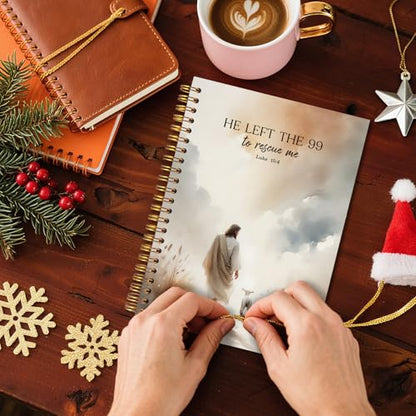 Christian Jesus Spiral Notebook 5.5x8.3, He Left the 99 to Rescue Me Lamb Journal, Jesus Christian Gifts for Women, Prayer Journal for Women, Bible Journaling Notebooks for Note Taking - color: Christmas-02