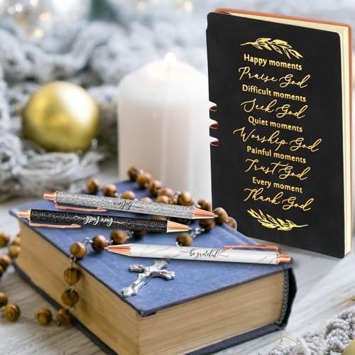 Spakon 5 Pcs Christian Gifts for Women Men Church Gifts Scripture Prayer Journal Religious for Women God Notebook Pen with Gift Box Scripture Notepad Bible Study Group Grad Favors - color: Black, style: Happy Moment