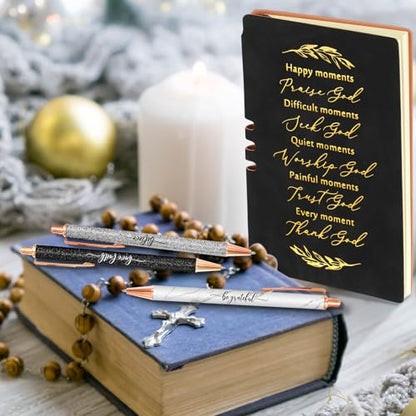 Spakon 5 Pcs Christian Gifts for Women Men Church Gifts Scripture Prayer Journal Religious for Women God Notebook Pen with Gift Box Scripture Notepad Bible Study Group Grad Favors - color: Black, style: Happy Moment