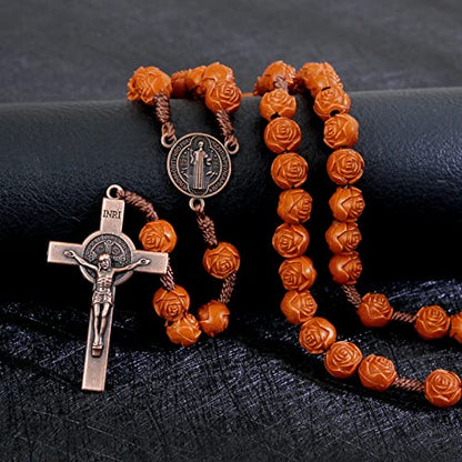 KOMI Handmade Wooden Catholic Rosaries, Rosary Beads Necklace Wood Christian Prayer Beads Catholic Christian Gift - style: Rosary#8