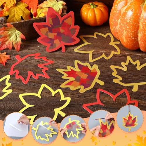 Chiisong 24 Sets Fall Maple Leaf Crafts DIY Fall Leaf Tissue Paper Kit - style: Maple