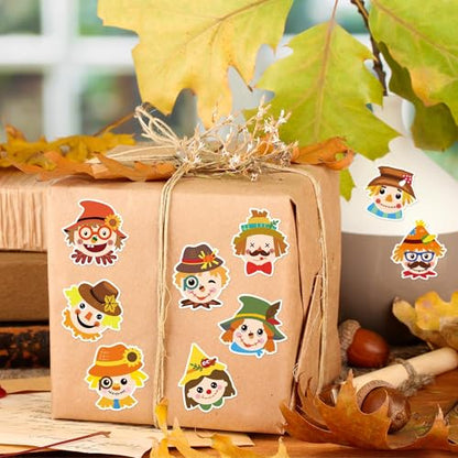 Haooryx Fall Scarecrow Sticker Rolls, 1000 Pcs Autumn Scrapbook Stickers - style: Fall-Theme Scarecrow Head 2Roll