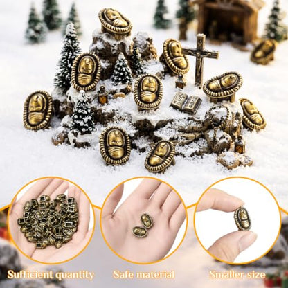 Civaner 50 Pcs Mini Brass Color Jesus in The Manger Figurines - style: Jesus in Manger