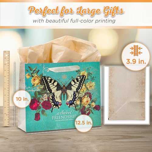 Christian Art Gifts Large Gift Bag with Card & Tissue Paper, Proverbs 27:9 - color: Friendship/Teal, style: Large Landscape