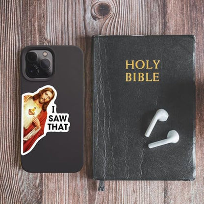 Jesus I Saw that Stickers 3Pcs Decals Vinyl Waterproof - Journaling Jesus Christian Stickers for Water Bottles, Phone Laptop (I Saw that) - color: I Saw That