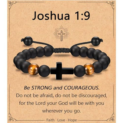 Leyung Cross Bracelet Gifts for Boys, Easter Basket Stuffers Baptism Gifts - color: Joshua 1:9