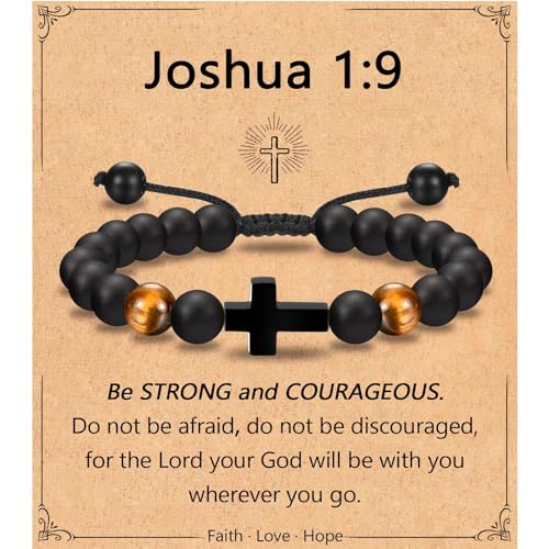 Leyung Cross Bracelet Gifts for Boys, Easter Basket Stuffers Baptism Gifts - color: Joshua 1:9