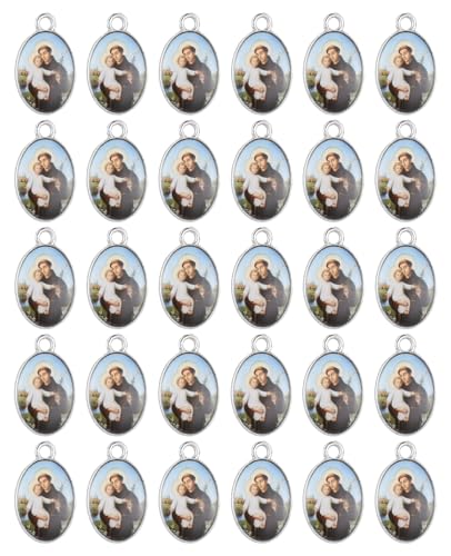 COTTVOTT Saint Therese of Lisieux/Saint Mother Teresa of Calcutta/Divine Mercy Jesus/Mater Dolorosa Patron Saint Medal Charm Pendant for DIY Rosary Necklace Bracelet Jewelry Making Part - color: 30pcs-Enamel Saint.Joseph
