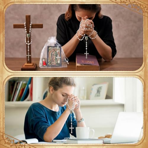 80 Pcs Guadalupe Figurines White Mary Rosary Baptism Favor Set - color: White, size: Mary