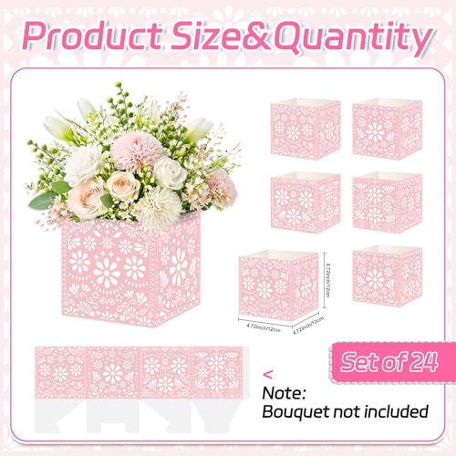 Cinrobiye 24 Pcs Mexican Fiesta Centerpieces for Tables, Cinco De Mayo Party Decorations, Terracotta Flower Boxes, Fiesta Table Centerpieces for Taco Party, Mexican Wedding, Birthday and Baby Shower Decor - color: Pink1
